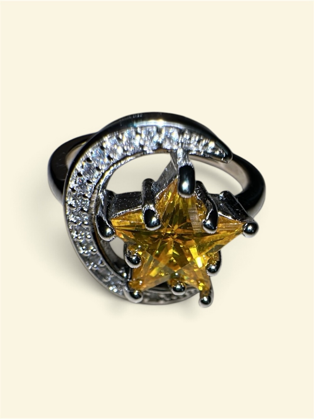 Yellow Star-Crystal Crescent Ring - Women Jewelry